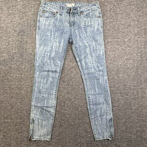 Free People Light Wash Pattern two tone Skinny Jeans Size 26 Cropped side zipper